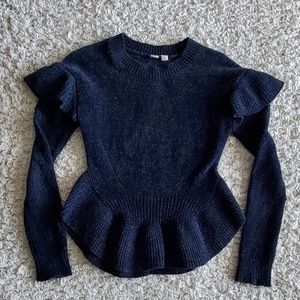 NAVY BLUE SWEATER - RUFFLED BOTTOM AND SHOULDERS.